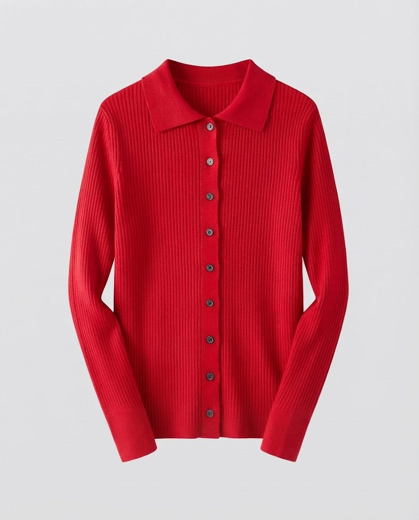 Damen Feiner Rippenstrick-Cardigan mit Hemdkragen und passendem Trägertop Nord Taschen