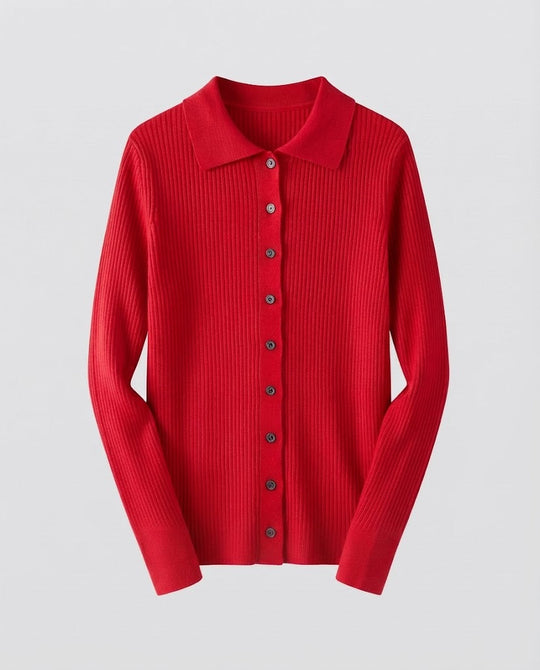 Damen Feiner Rippenstrick-Cardigan mit Hemdkragen und passendem Trägertop Nord Taschen