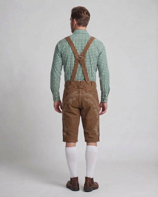 Herren traditionelle Lederhosen mit aufwendiger Stickerei Nord Taschen