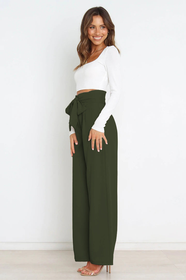 Hohe Taille Paperbag Hose mit Schleifendetail