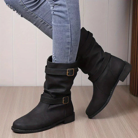 Vintage Schnalle Strap Western Ankle Boots für Frauen