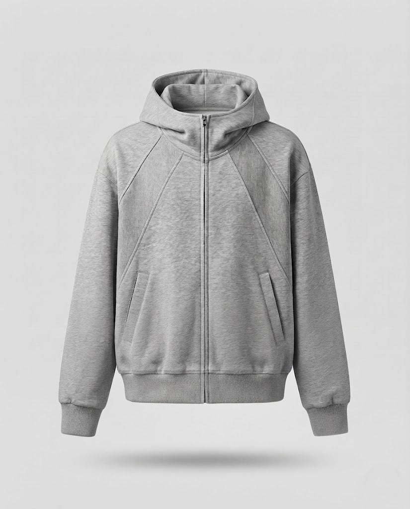 Herren Boxy-Zip-Hoodie mit hohem Funnel‑Kragen und geometrischen Paneeln Nord Taschen