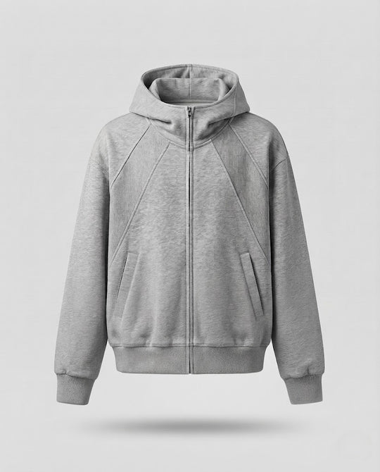 Herren Boxy-Zip-Hoodie mit hohem Funnel‑Kragen und geometrischen Paneeln Nord Taschen
