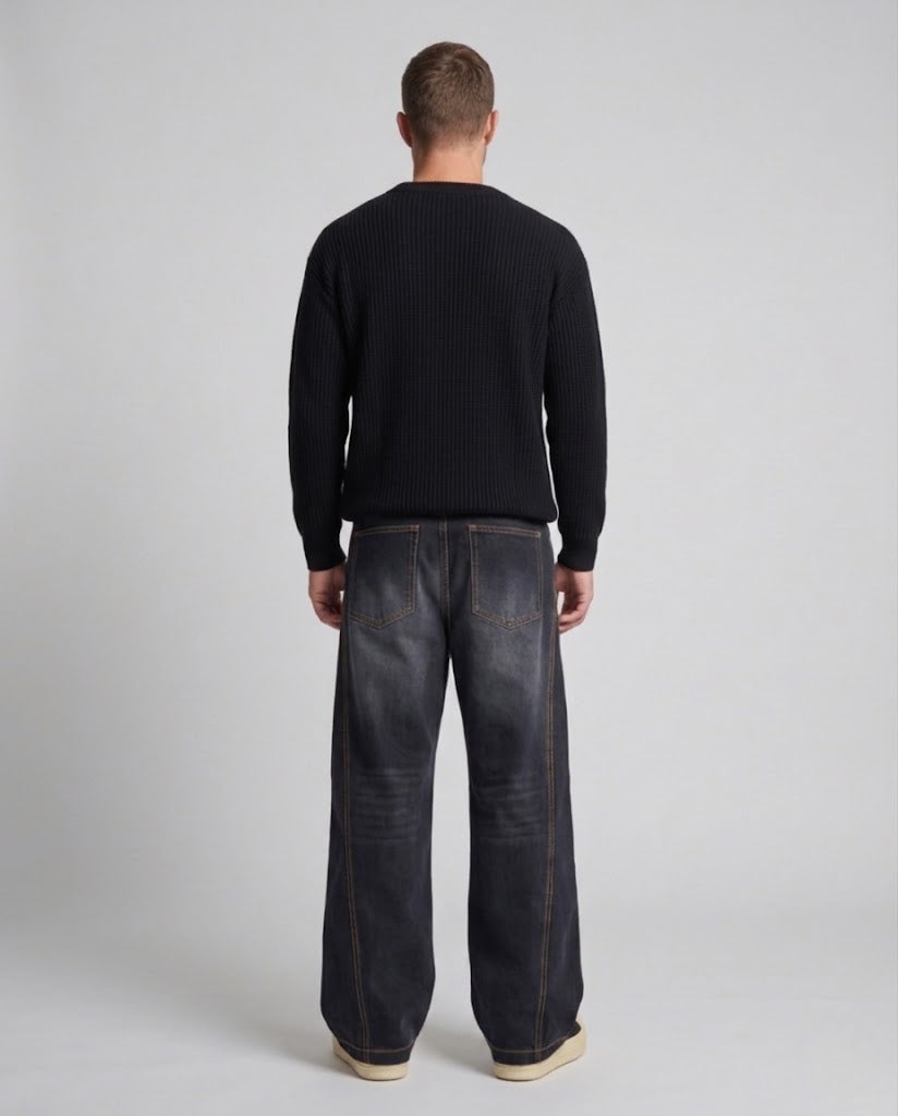 Unisex Weite Baggy‑Hose mit Kontrastnaht, Tunnelzug und Vintage‑Wash Nord Taschen
