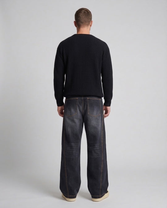 Unisex Weite Baggy‑Hose mit Kontrastnaht, Tunnelzug und Vintage‑Wash Nord Taschen