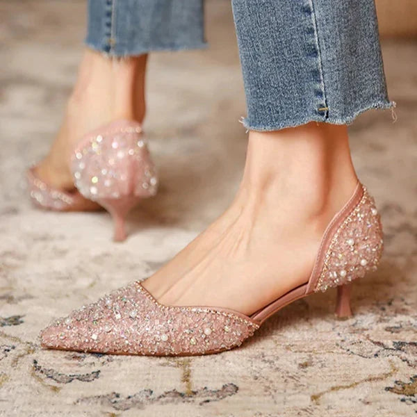 Stilvolle Schuhe mit Spitzer Zehe und Mittlerem Absatz mit Glitzeroberfläche