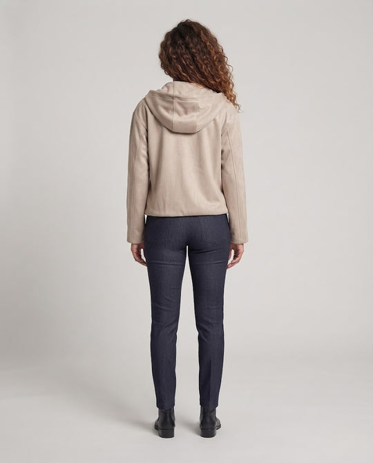 Damen Kurzjacke aus Velourslederoptik mit Kapuze und elastischem Saum Nord Taschen