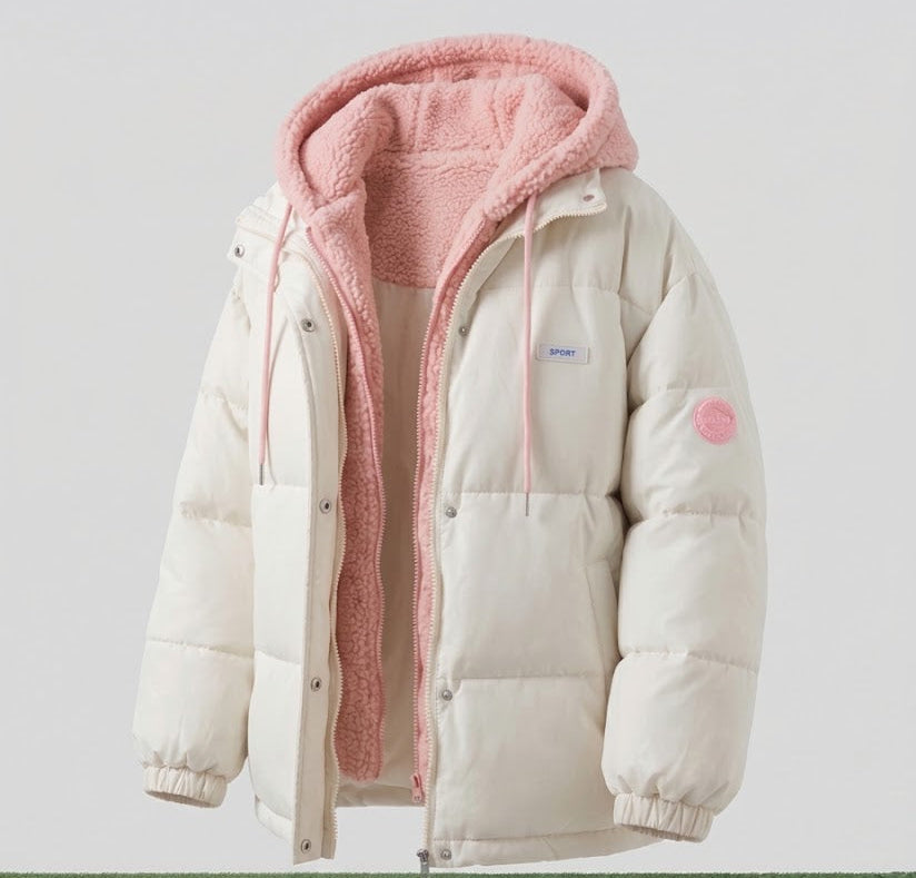 Damen Oversize Pufferjacke mit Teddyfutter, Kapuze & Kontrastdetails Nord Taschen