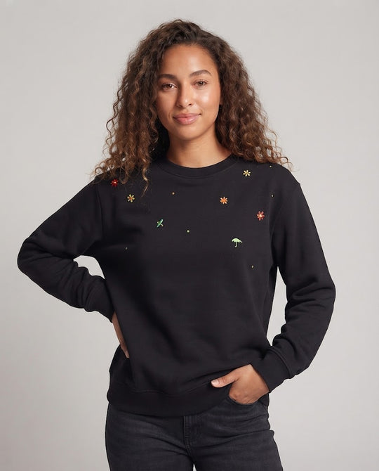 Damen Sportlicher Sweatshirt mit floralen Stickereien Nord Taschen