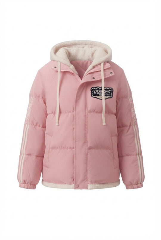Damen trendige gesteppte Kapuzenjacke mit hochwertiger Teddy-Innenkonstruktion und sportlichen gestreiften Ärmeln