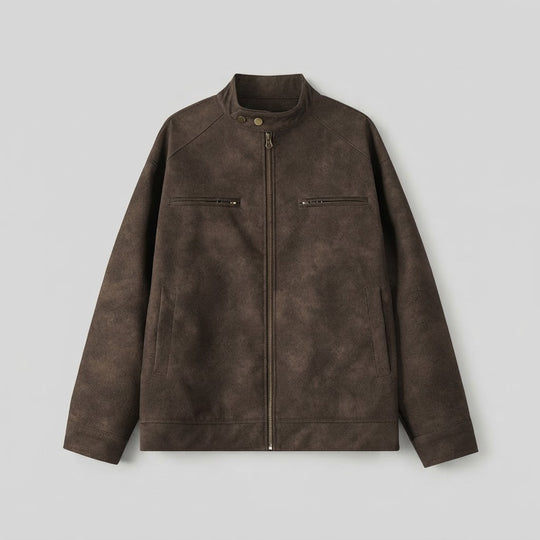 Herren Matte Velours-Fieldjacke mit Stehkragen, verdecktem Reißverschluss und Zipper-Brusttaschen Nord Taschen