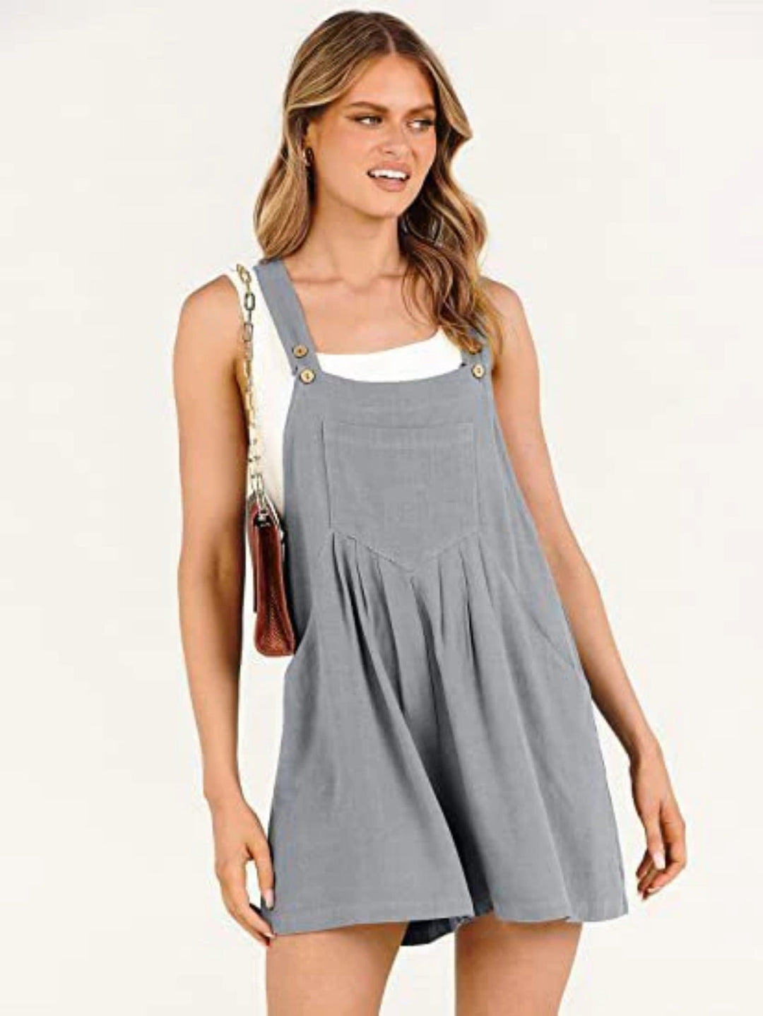 Jumpsuit-Shorts aus Baumwolle und Leinen mit weitem Bein