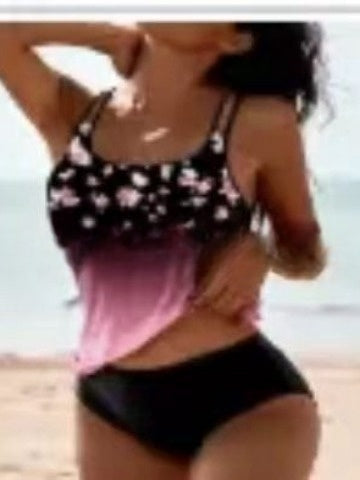 Retro Hochgeschnittenes Bikini mit Stranddruck