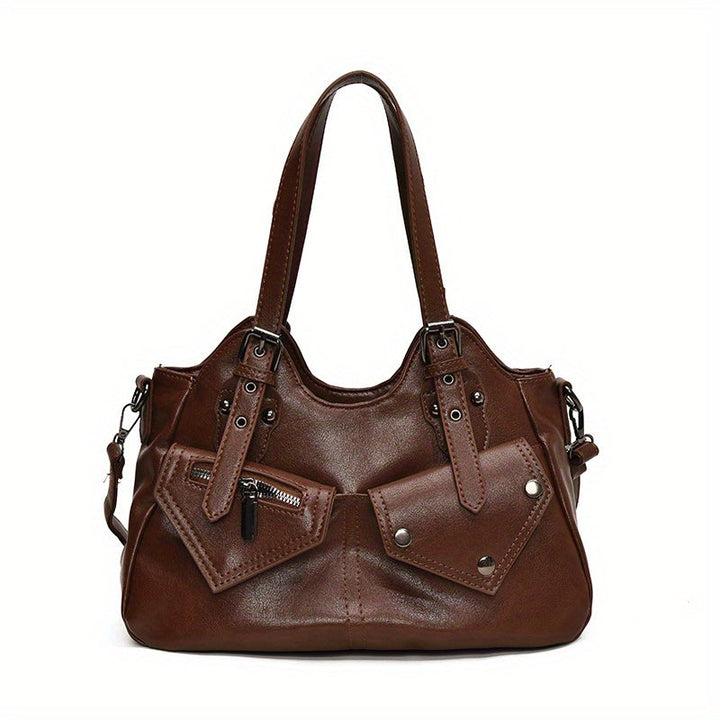 Nord Taschen | Vegane Rindsleder Hobo-Tasche, Motorradstil Schultertasche