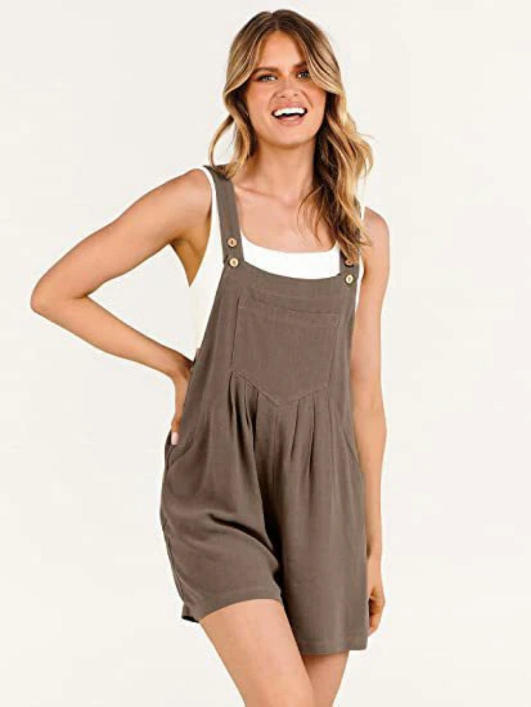 Jumpsuit-Shorts aus Baumwolle und Leinen mit weitem Bein