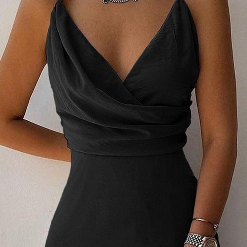 V-Ausschnitt Midikleid mit Druck und Schlitz