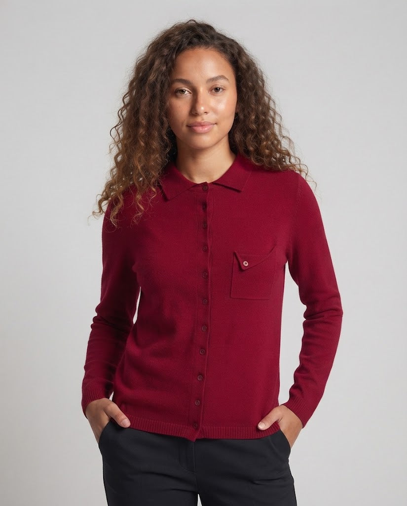 Damen Feinstrick-Cardigan mit Polokragen, 3/4-Arm und dezenter Brusttasche Nord Taschen