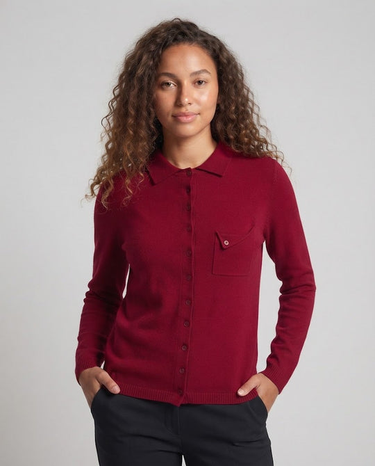 Damen Feinstrick-Cardigan mit Polokragen, 3/4-Arm und dezenter Brusttasche Nord Taschen