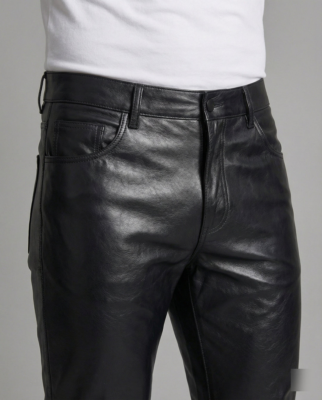 Herren Kunstleder Hose Slim Fit mit Steppdetails - Vittorelli