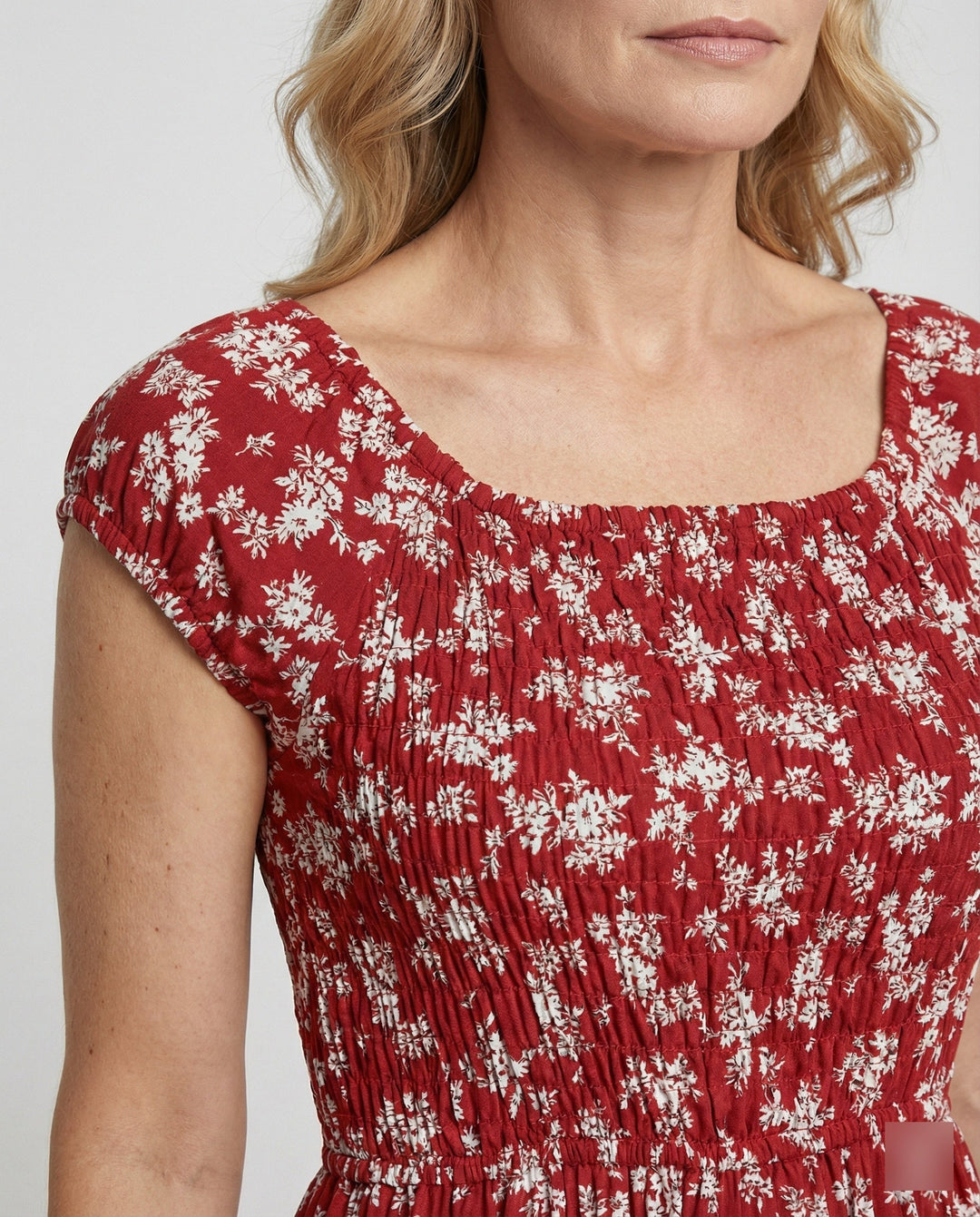 Damen Midikleid Smockbund Sommer