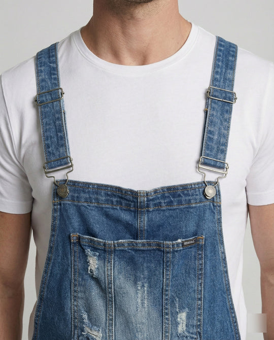 Herren Jeans-Latzhose im Used-Look mit abnehmbaren Trägern