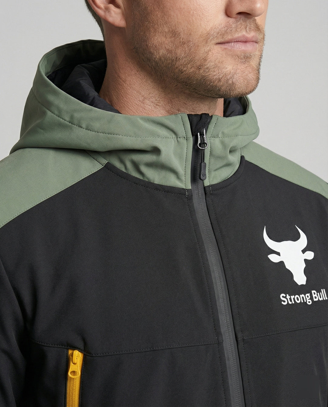 Herrenjacke mit Reißverschluss, Kapuze und Farbblockdesign
