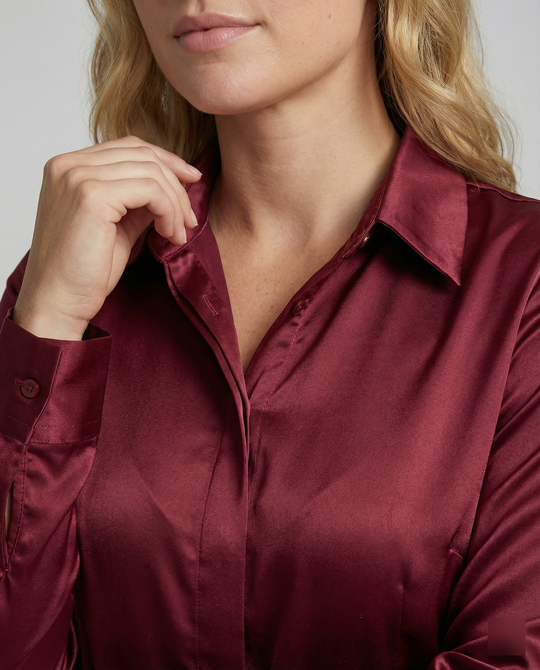 Damen Satin-Bluse mit klassischem Kragen
