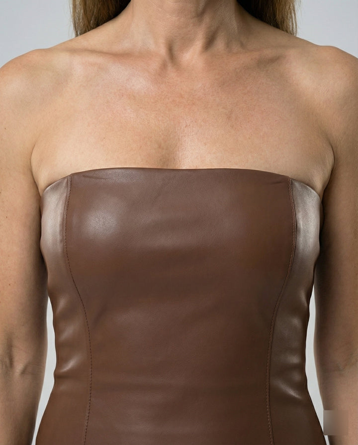 Damen Midikleid trägerlos Lederoptik