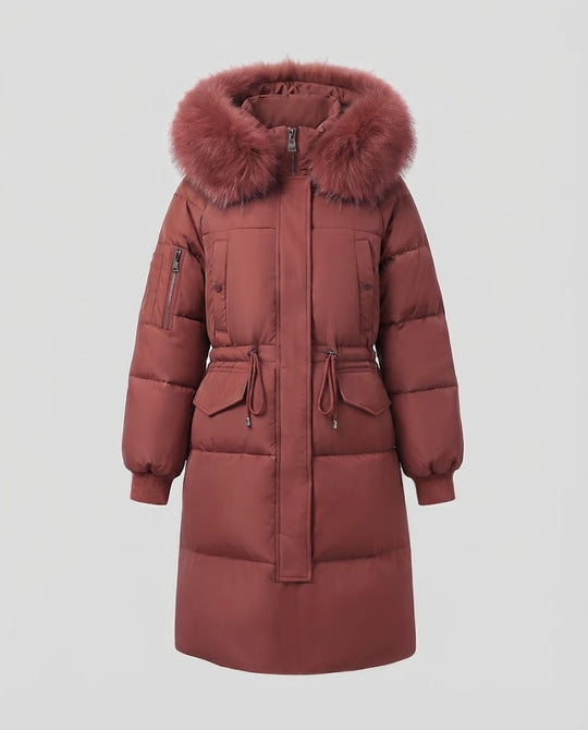 Gefütterte Damen-Winterjacke, mittellang, mit Fellkragen