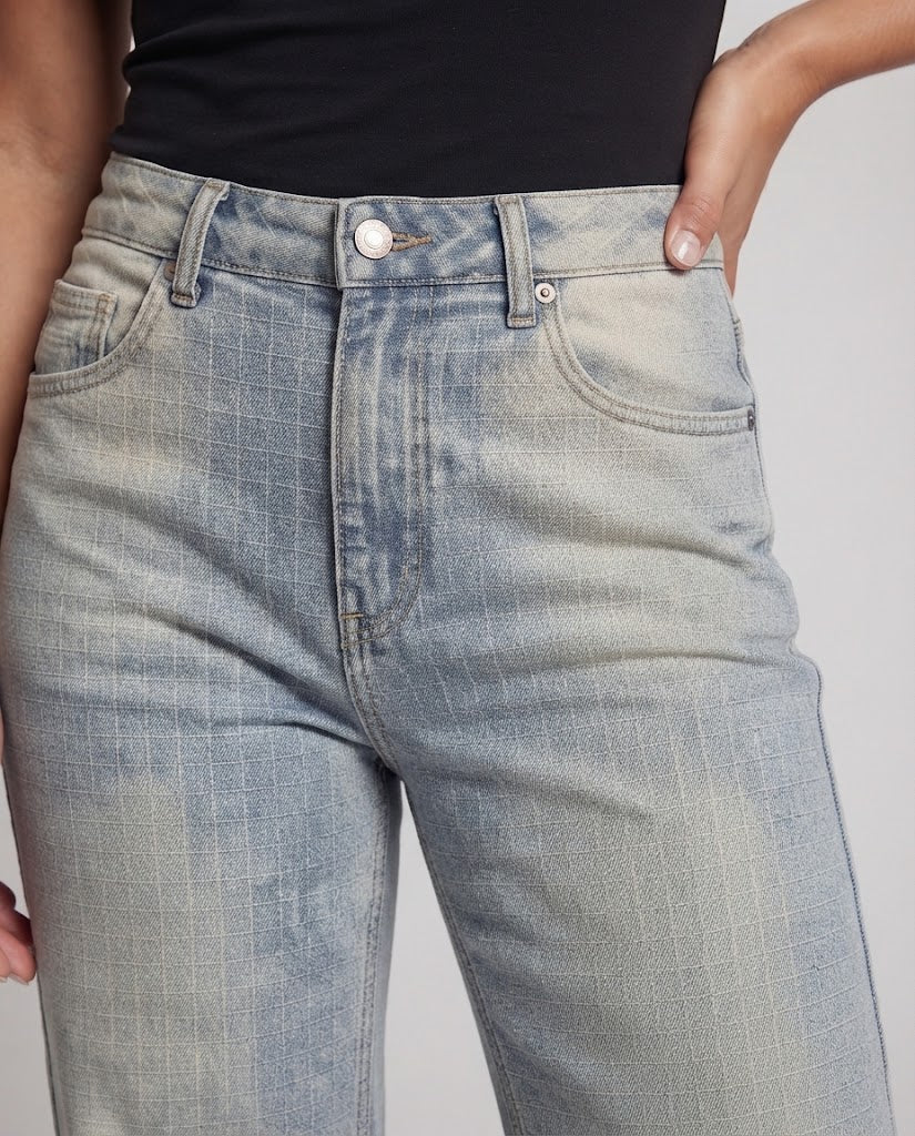Damen Slim-Fit Karierte Stretch-Hose mit schmalem Bein und hoher Taille Nord Taschen