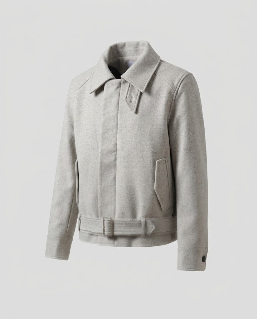 Herren Kurzblouson im kastigen Boxy-Cut mit breitem Koppelbund und verdeckter Knopfleiste Nord Taschen