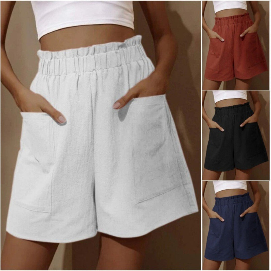 Shorts aus Baumwolle und Leinen mit hoher Taille für Damen
