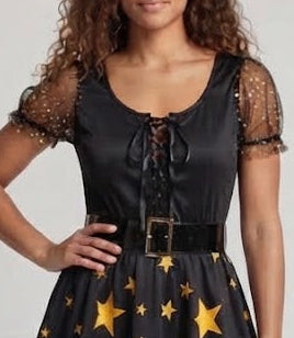 Damen Märchenhexe Kostüm mit Sternen und Spitzen Details Nord Taschen