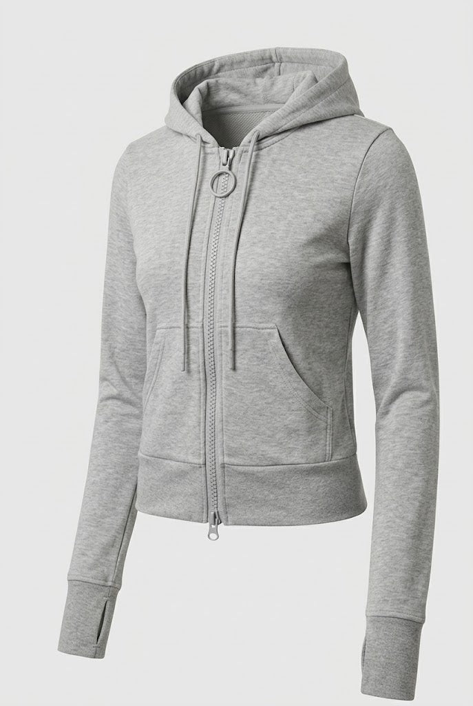 Damen Kurz geschnittene Zip-Hoodie mit Ring-Reißverschluss und Kängurutasche Nord Taschen