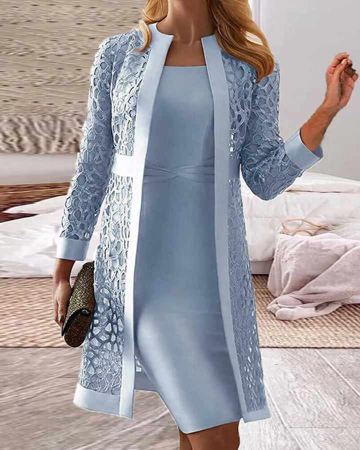 Damen Spitze Strickjacke Kleid Zweiteiliges Satz