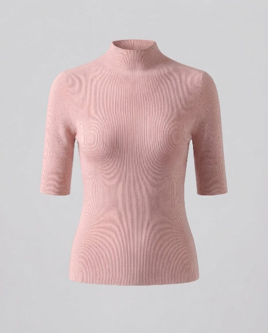 Damen Halbarm Feinstrickpullover mit kurzem Stehkragen und figurbetonter Passform Nord Taschen