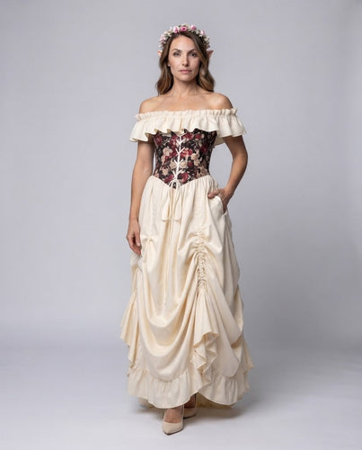 Frauen romantisches Maxi-Kleid mit Rüschen und floralem Oberteil Nord Taschen