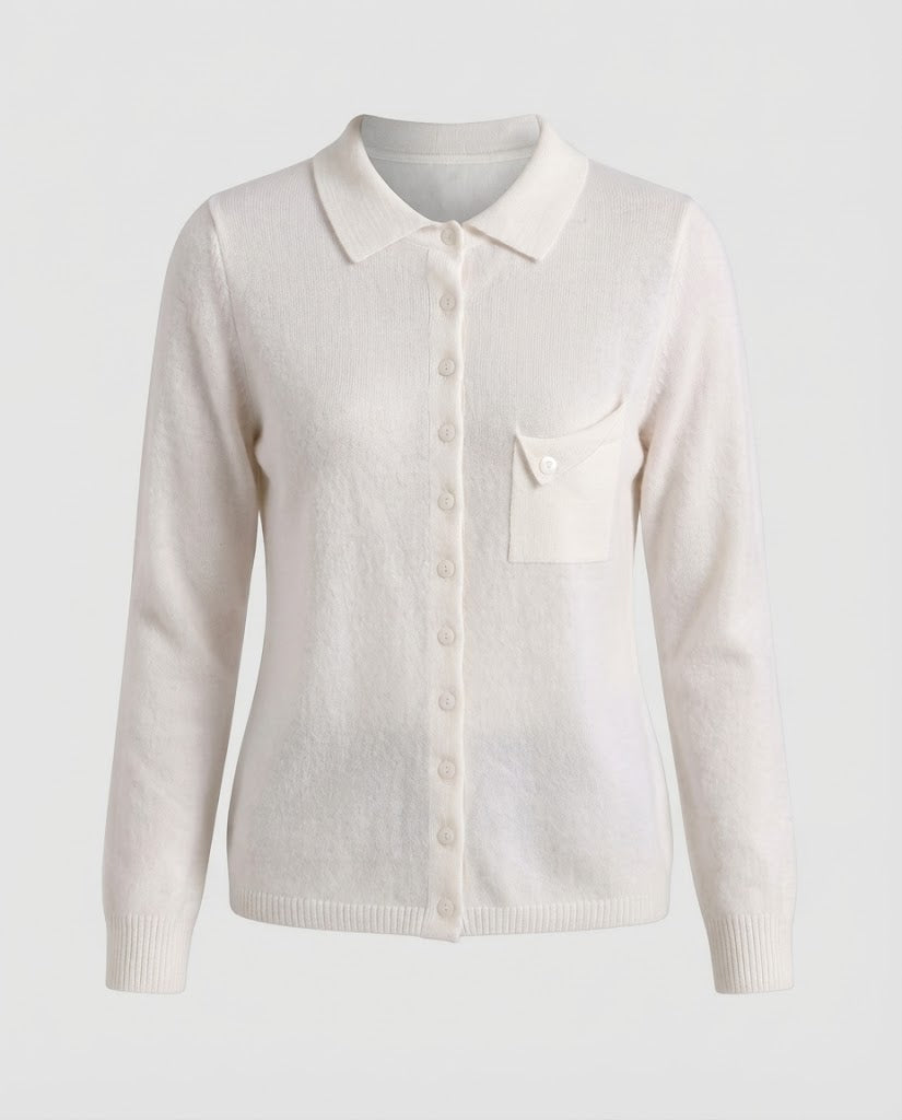 Damen Feinstrick-Cardigan mit Polokragen, 3/4-Arm und dezenter Brusttasche Nord Taschen
