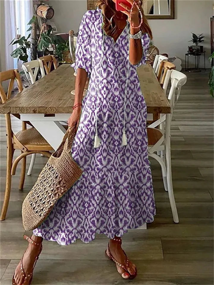 Elegante Maxikleid mit V-Ausschnitt und Blumenmuster