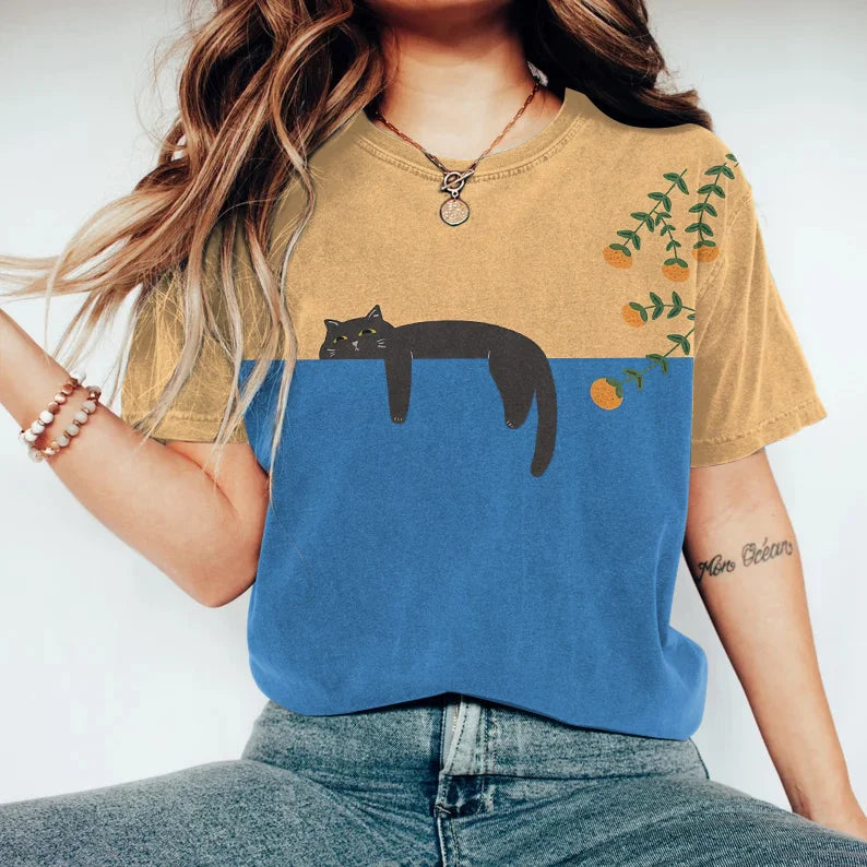 Nord Taschen | Zweifarbige Katzen-Grafik-T-Shirt für Damen