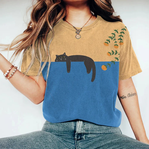 Nord Taschen | Zweifarbige Katzen-Grafik-T-Shirt für Damen