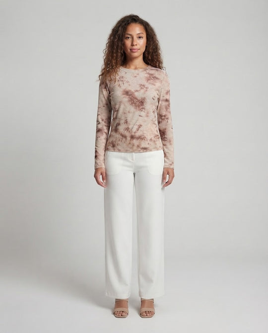 Damen Feines Langarmshirt mit zartem Allover-Print und Rundhalsausschnitt Nord Taschen