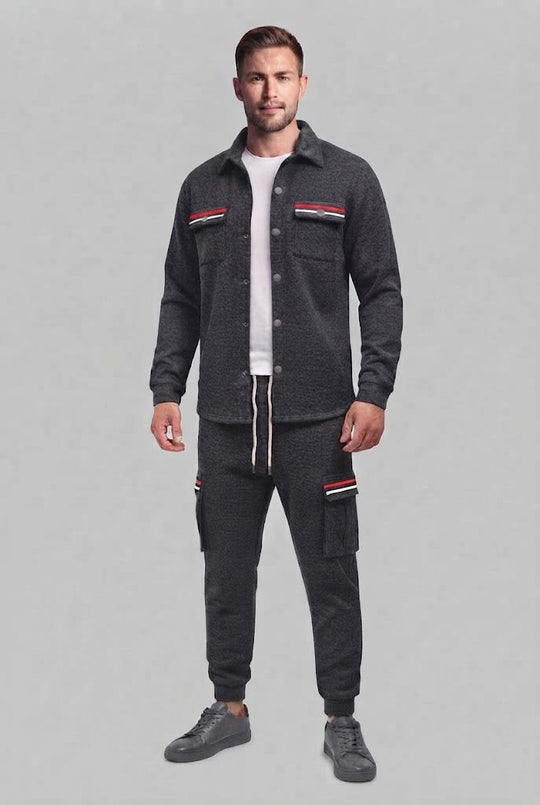 Herren-Cargo-Jogginganzug mit Overshirt, Kordelzug und kontrastierenden Klappentaschen Nord Taschen