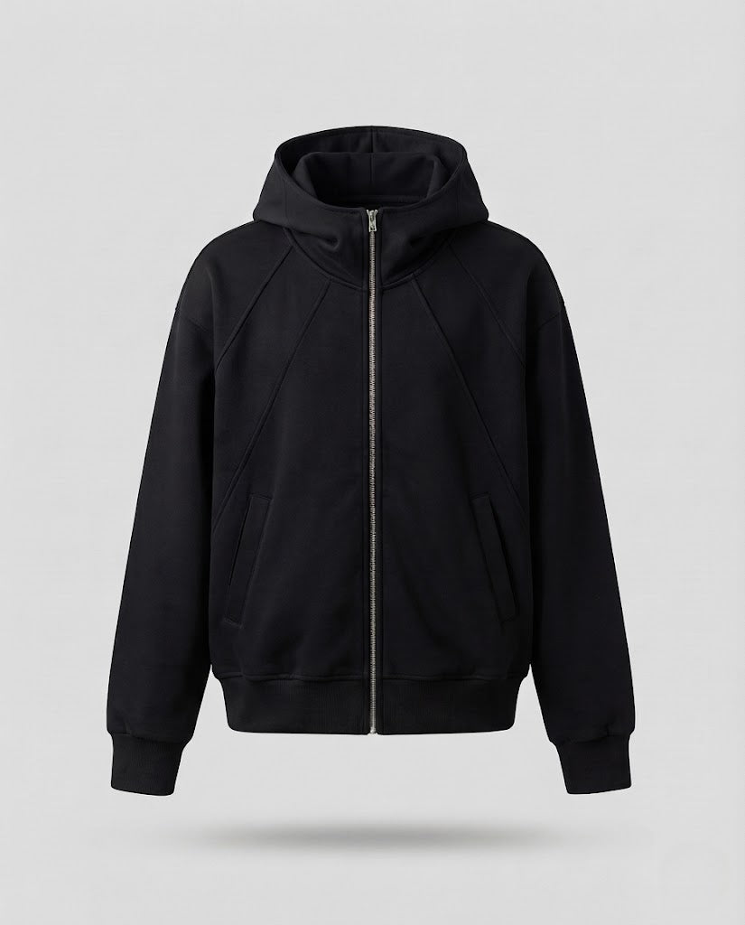 Herren Boxy-Zip-Hoodie mit hohem Funnel‑Kragen und geometrischen Paneeln Nord Taschen