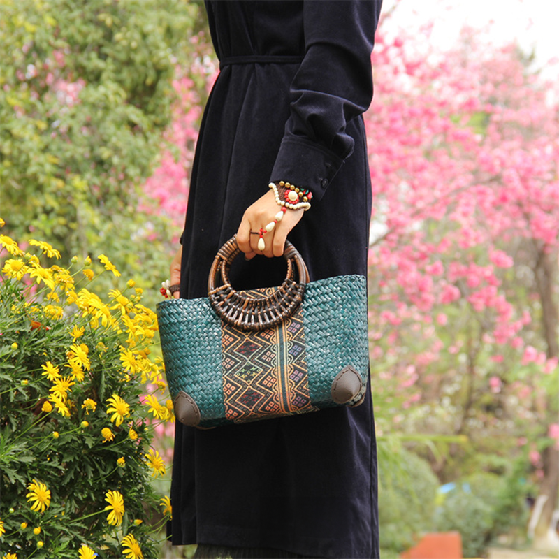 Nord Taschen | Geflochtene Strohtasche mit Handgriff, Boho Clutch