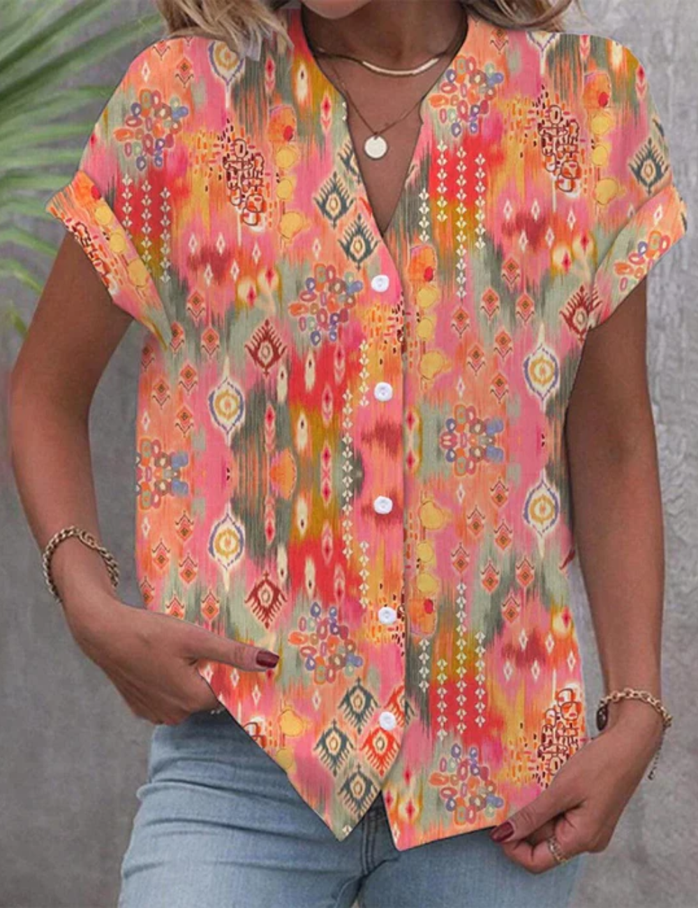 Damen Kurzarm Bluse Party