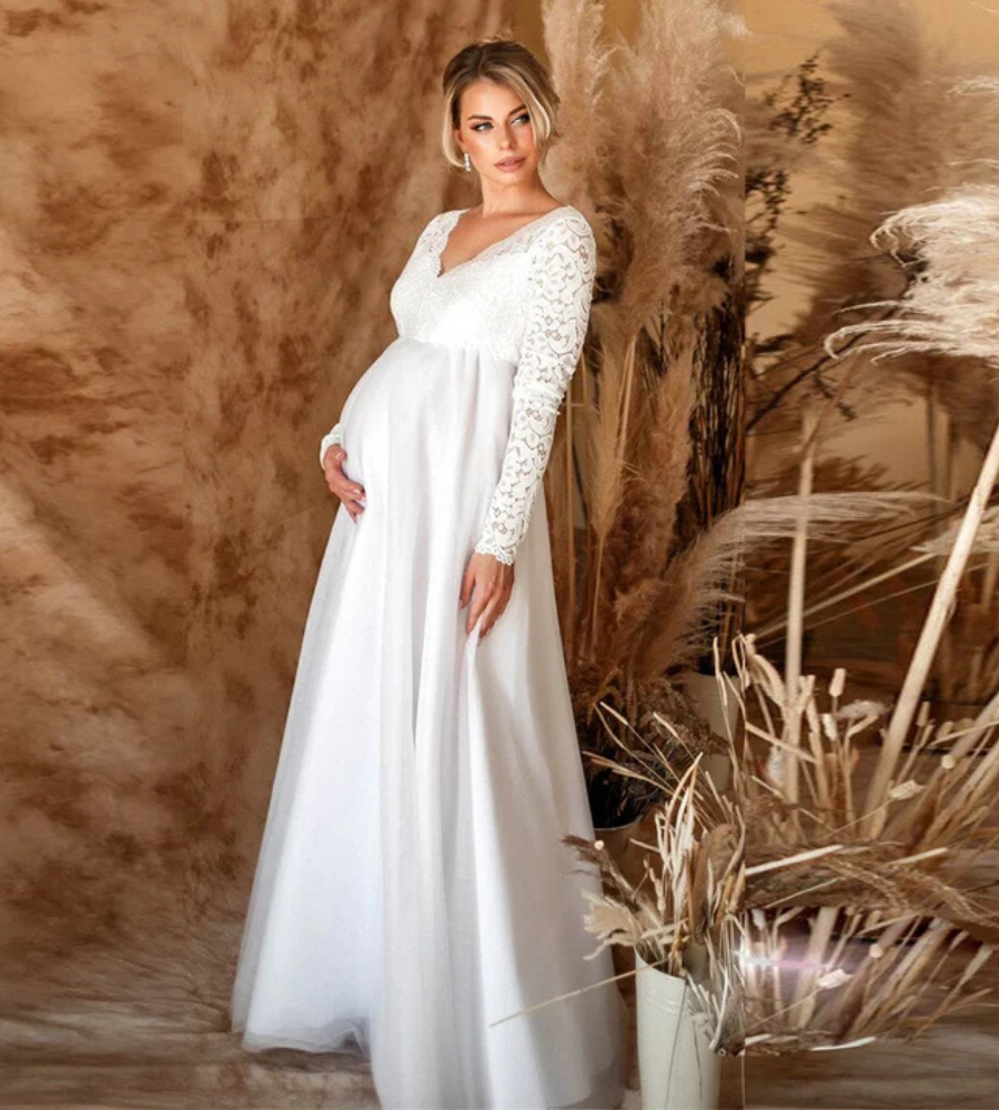 Damen Weißes Maxikleid Umstandskleid