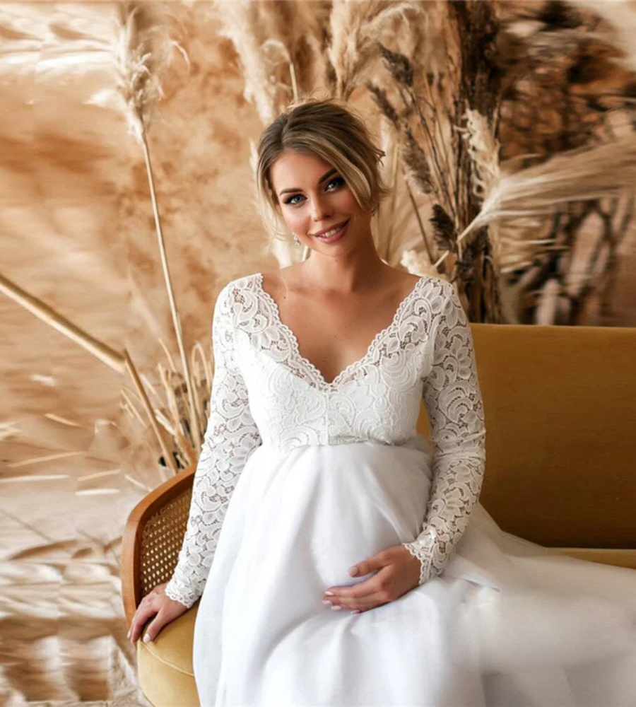 Damen Weißes Maxikleid Umstandskleid