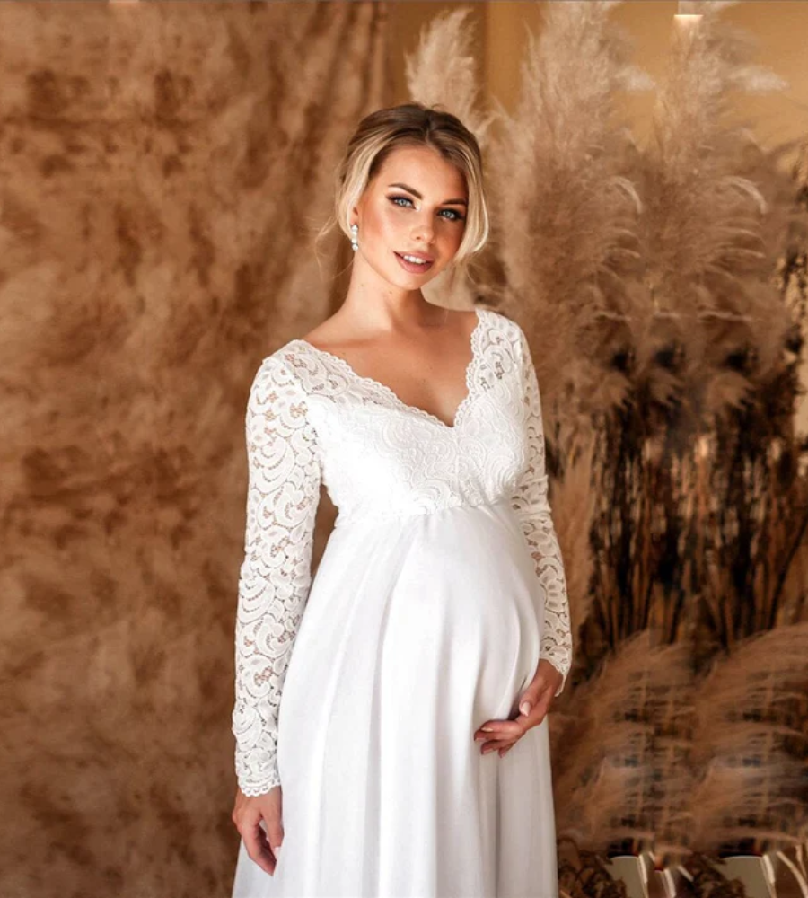 Damen Weißes Maxikleid Umstandskleid
