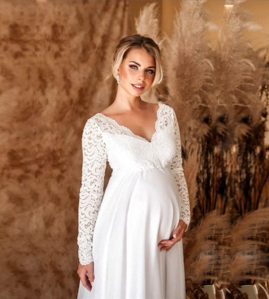 Damen Weißes Maxikleid Umstandskleid
